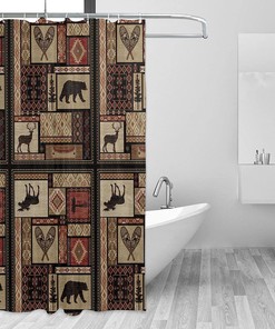 Rustic Lodge Animal Shower Curtain for Bathroom Decor