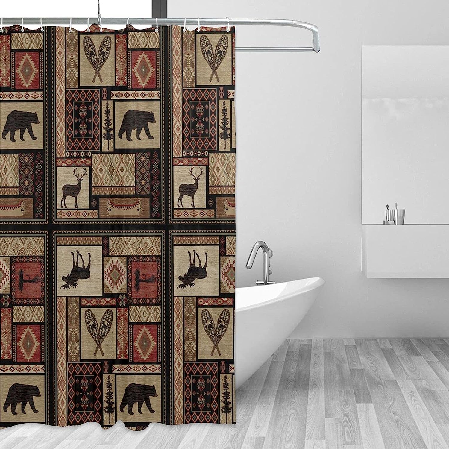 Rustic Lodge Animal Shower Curtain for Bathroom Decor