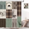 Rustic Lodge Bear Deer Hunting Shower Curtain With Plaid Check Adventure For Your Camping Bathroom
