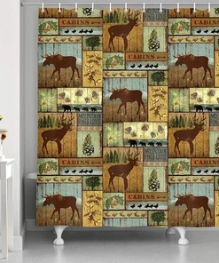Rustic Lodge Bear Moose Deer Farmhouse Shower Curtains For Bathroom/Bathtub