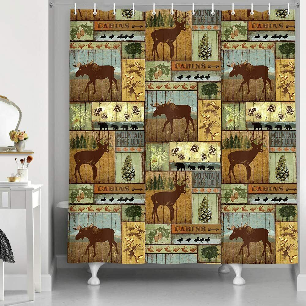 Rustic Lodge Bear Moose Deer Farmhouse Shower Curtains For Bathroom/Bathtub