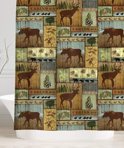 Rustic Lodge Bear Moose Deer Farmhouse Shower Curtains For Bathroom/Bathtub