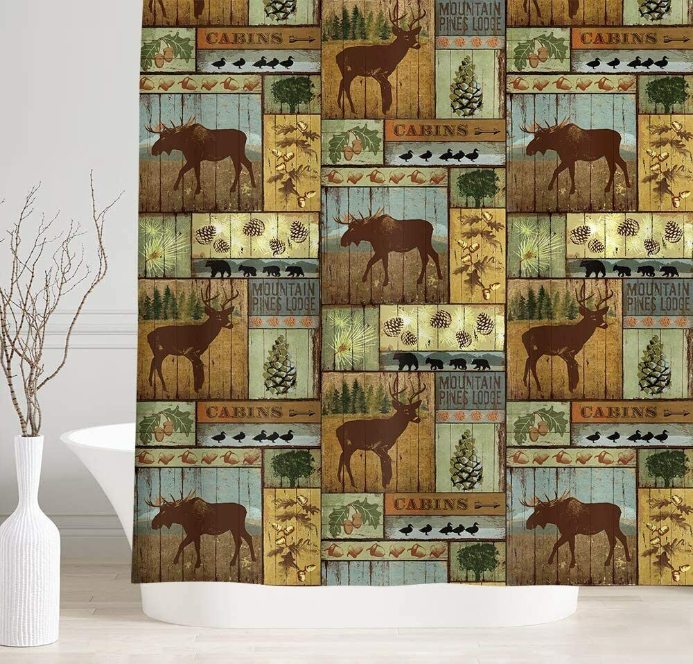 Rustic Lodge Bear Moose Deer Farmhouse Shower Curtains For Bathroom/Bathtub