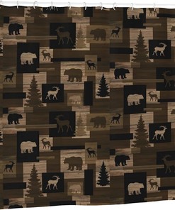 Rustic Lodge Bear Moose Trees Fabric Shower Curtain for Elegant Bathroom Decor
