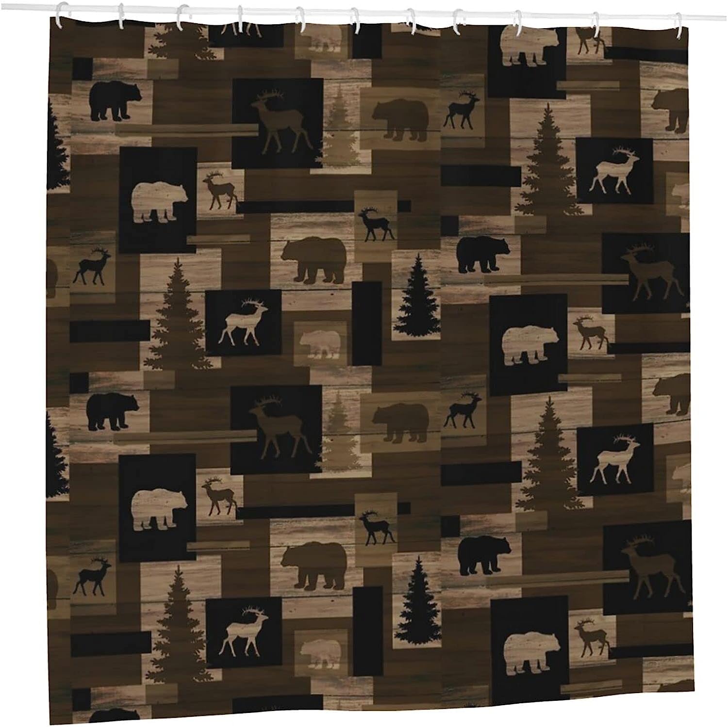 Rustic Lodge Bear Moose Trees Fabric Shower Curtain for Elegant Bathroom Decor