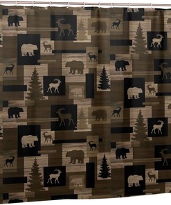 Rustic Lodge Bear Moose Trees Fabric Shower Curtain for Elegant Bathroom Decor