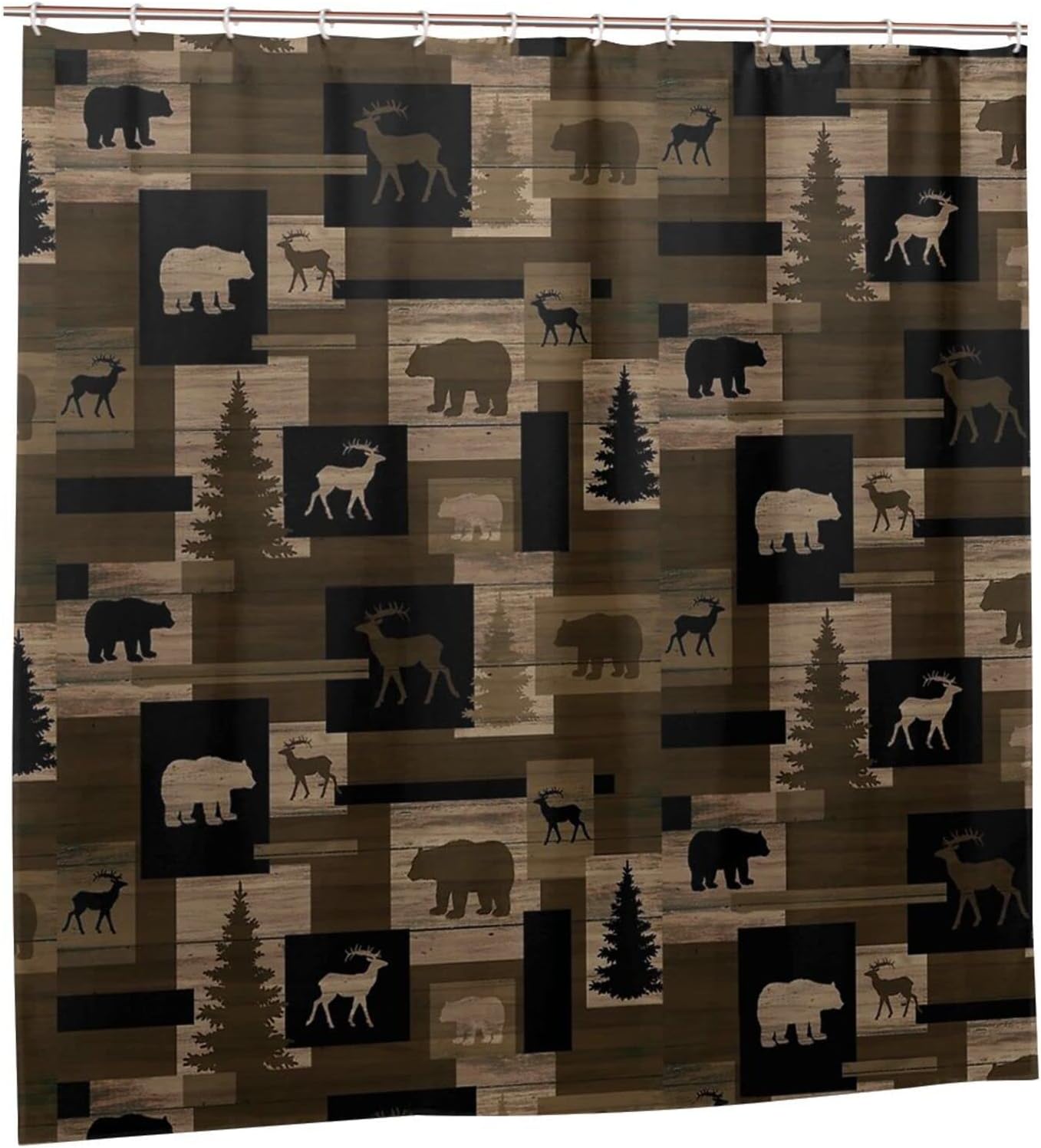 Rustic Lodge Bear Moose Trees Fabric Shower Curtain for Elegant Bathroom Decor