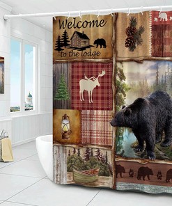 Rustic Lodge Bear Shower Curtain - Wildlife Country Bathroom Decor