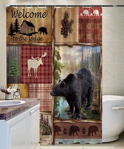 Rustic Lodge Bear Shower Curtain - Wildlife Country Bathroom Decor