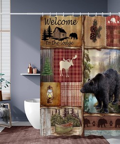 Rustic Lodge Bear Shower Curtain - Wildlife Country Bathroom Decor
