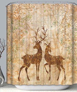 Rustic Lodge Cabin Shower Curtain, Autumn Brown Fabric Bathroom Decor