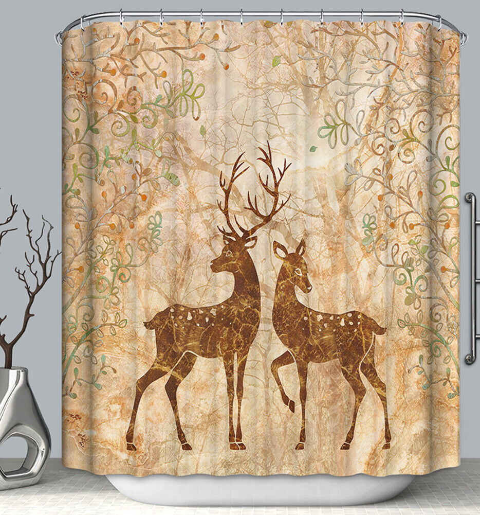 Rustic Lodge Cabin Shower Curtain, Autumn Brown Fabric Bathroom Decor