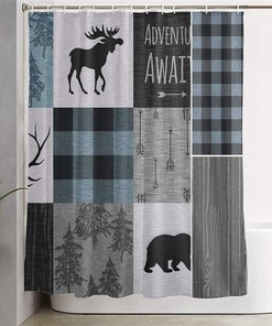 Rustic Lodge Cartoon Bear Moose Deer Shower Curtain For Decorative Bathroom