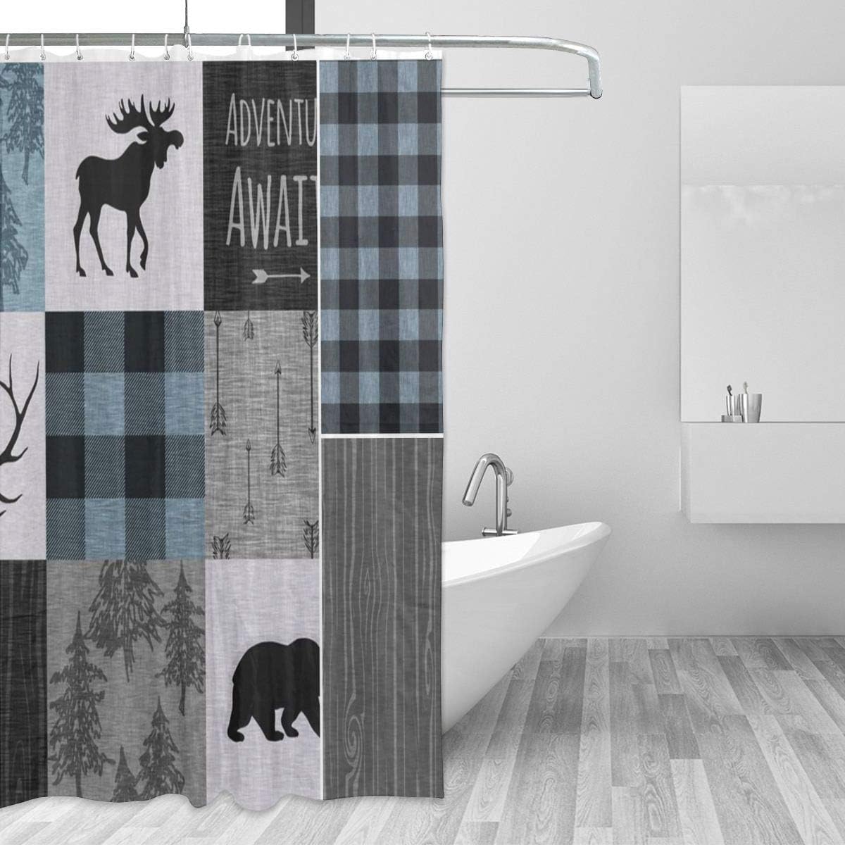 Rustic Lodge Cartoon Bear Moose Deer Shower Curtain For Decorative Bathroom - Image 2