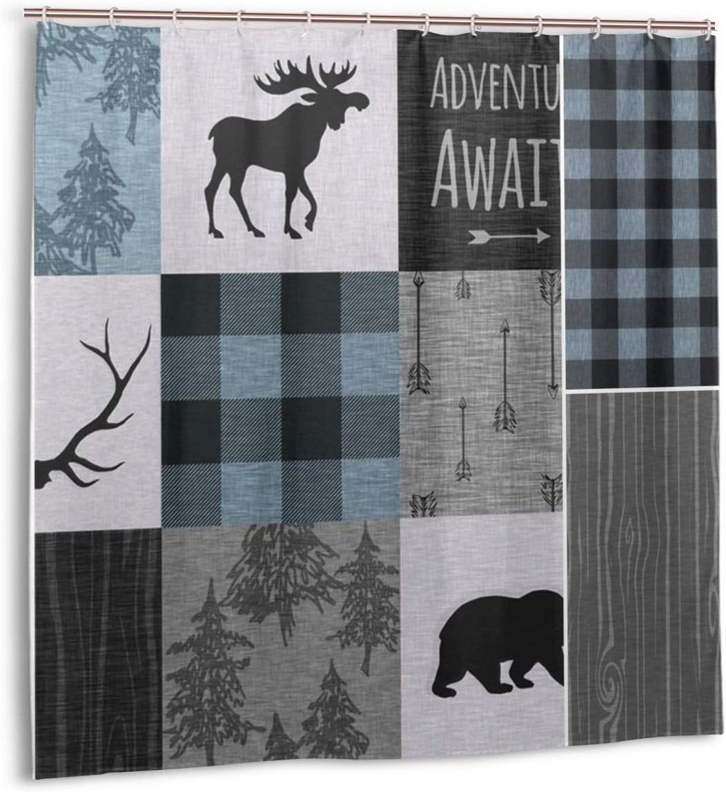 Rustic Lodge Cartoon Bear Moose Deer Shower Curtain For Decorative Bathroom - Image 3