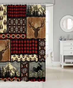Rustic Lodge Moose Shower Curtain for Bathroom Decor