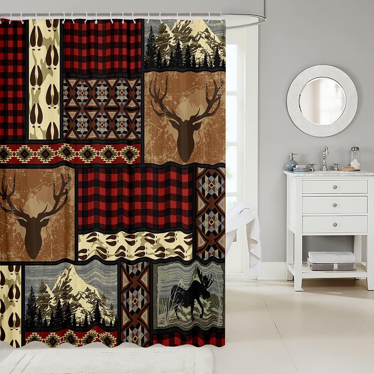 Rustic Lodge Moose Shower Curtain for Bathroom Decor