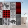 Rustic Lodge Shower Curtain with Buffalo Check Plaid and Wild Animal Prints