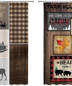 Rustic Lodge Wildlife Animal Adventure Shower Curtain for Bathroom Decor