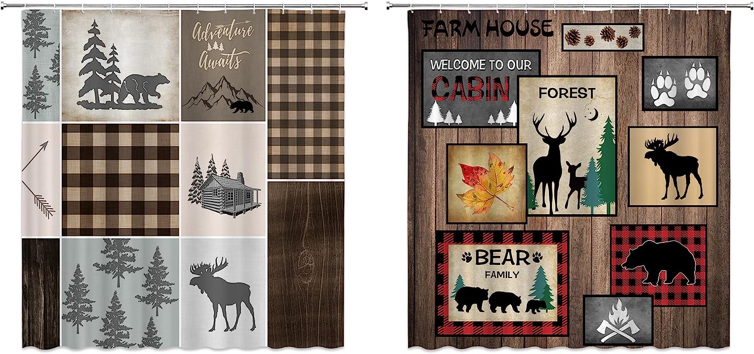 Rustic Lodge Wildlife Animal Adventure Shower Curtain for Bathroom Decor