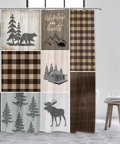 Rustic Lodge Wildlife Animal Adventure Shower Curtain for Bathroom Decor