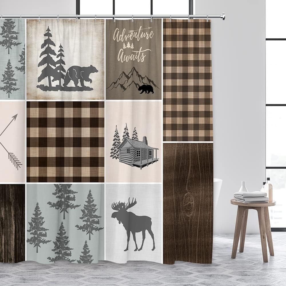 Rustic Lodge Wildlife Animal Adventure Shower Curtain for Bathroom Decor