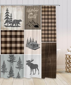 Rustic Lodge Wildlife Animal Adventure Shower Curtain for Bathroom Decor