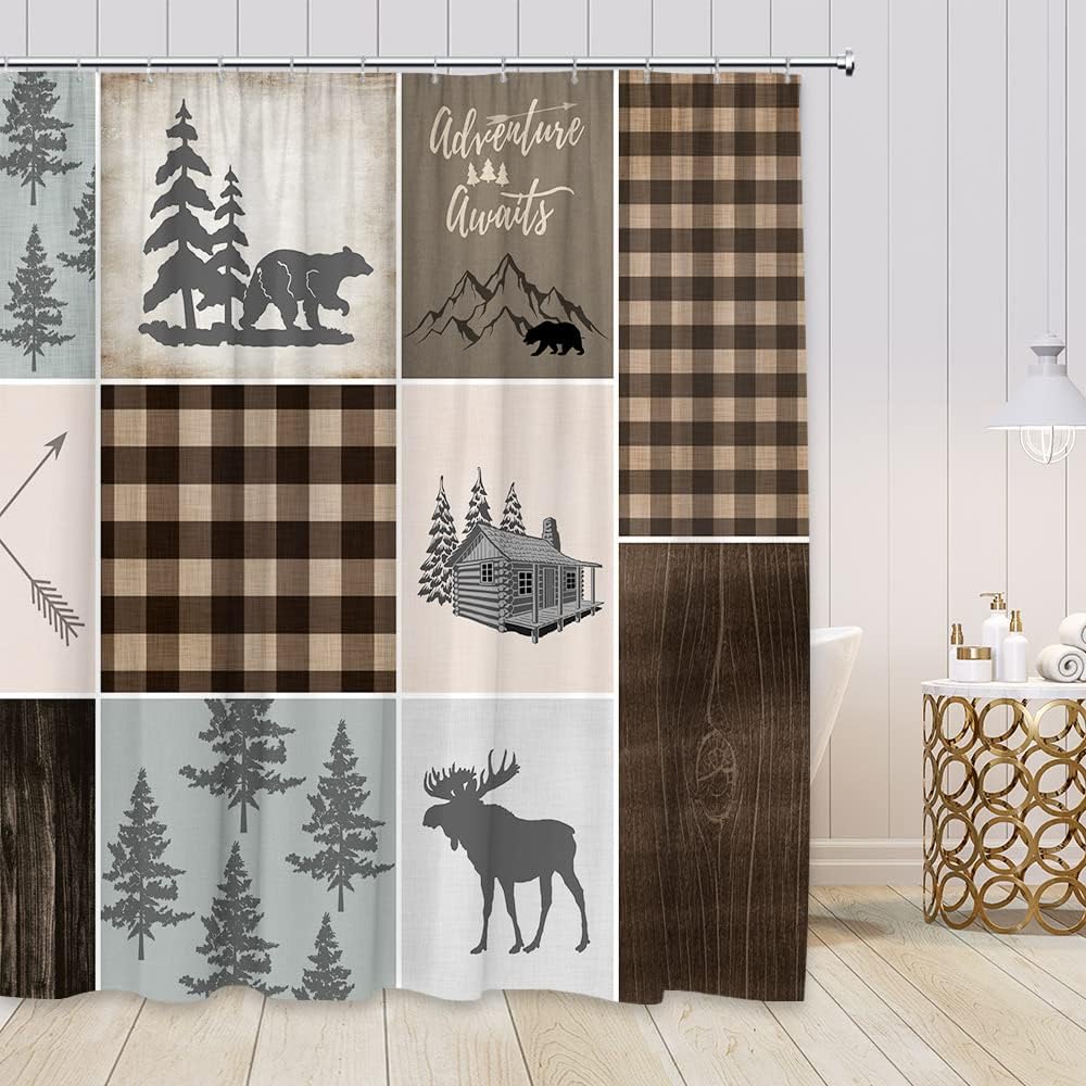 Rustic Lodge Wildlife Animal Adventure Shower Curtain for Bathroom Decor