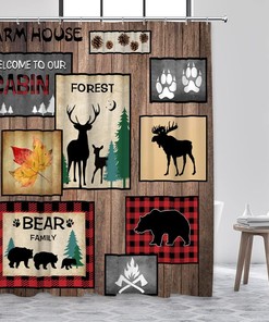 Rustic Lodge Wildlife Animal Adventure Shower Curtain for Bathroom Decor