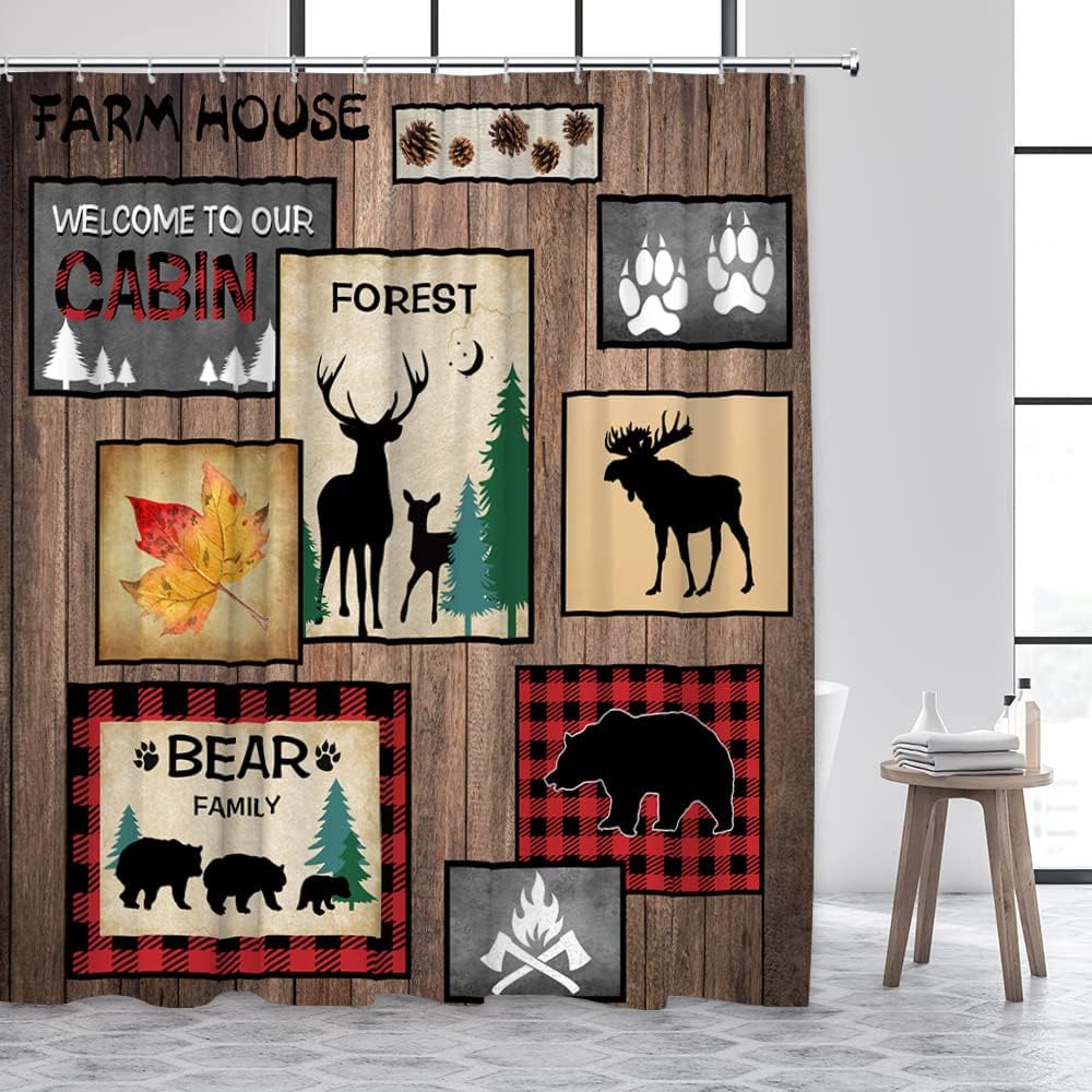 Rustic Lodge Wildlife Animal Adventure Shower Curtain for Bathroom Decor