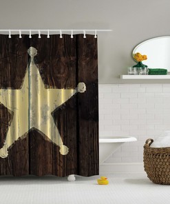 Rustic Lone Star Wooden Bath Shower Curtain, Southwestern Primitive Bathroom Decor with Quotes