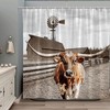 Rustic Longhorn Shower Curtain with Highland Cow, Windmill and Barn Farm Animal Scenery, Funny Bull Western Décor