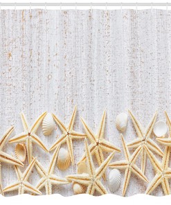 Rustic Marine Home Decor Image of Seashells on Timber Pattern Shower Curtain