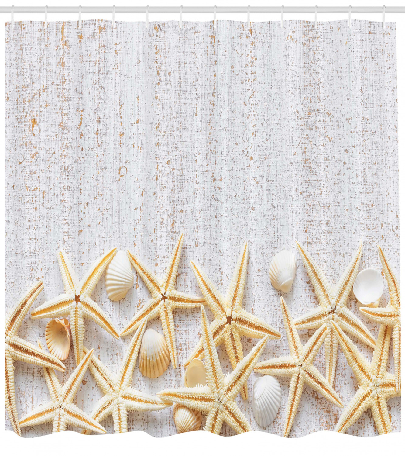 Rustic Marine Home Decor Image of Seashells on Timber Pattern Shower Curtain