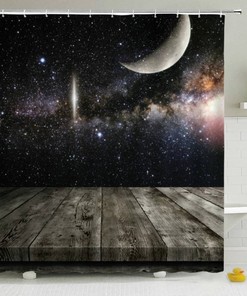 Rustic Moon in Space Print Shower and Bath Curtain Set