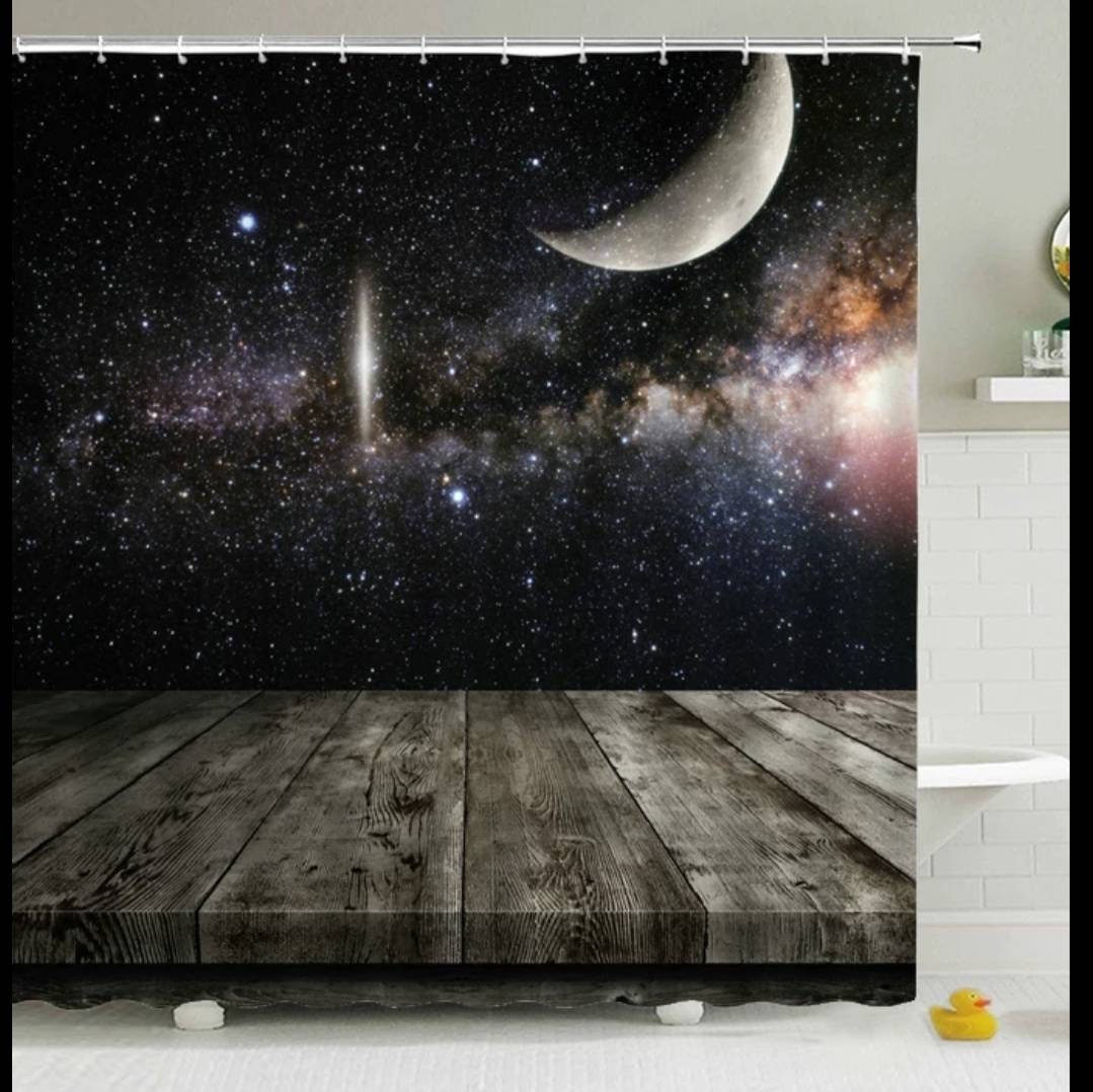 Rustic Moon in Space Print Shower and Bath Curtain Set