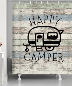 Rustic Moose Bear Antlers Happy Camping Shower Curtain For A Cozy Farmhouse Bathroom