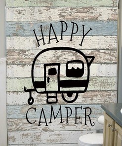 Rustic Moose Bear Antlers Happy Camping Shower Curtain For A Cozy Farmhouse Bathroom