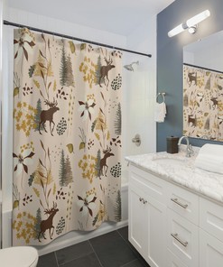 Rustic Moose and Cabin Print Shower Curtain for Bathroom