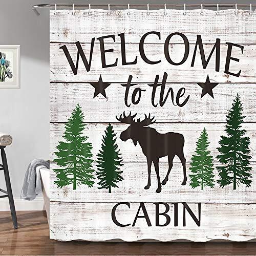 Rustic Moose and Tree Shower Curtain, Country Style Bathroom Decor