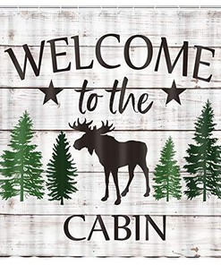 Rustic Moose and Tree Shower Curtain, Country Style Bathroom Decor