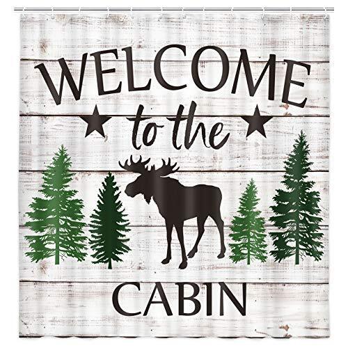 Rustic Moose and Tree Shower Curtain, Country Style Bathroom Decor