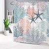 Rustic Nautical Coastal Shower Curtain, Starfish Seashell And Corals On Vintage Wooden Board Fabric