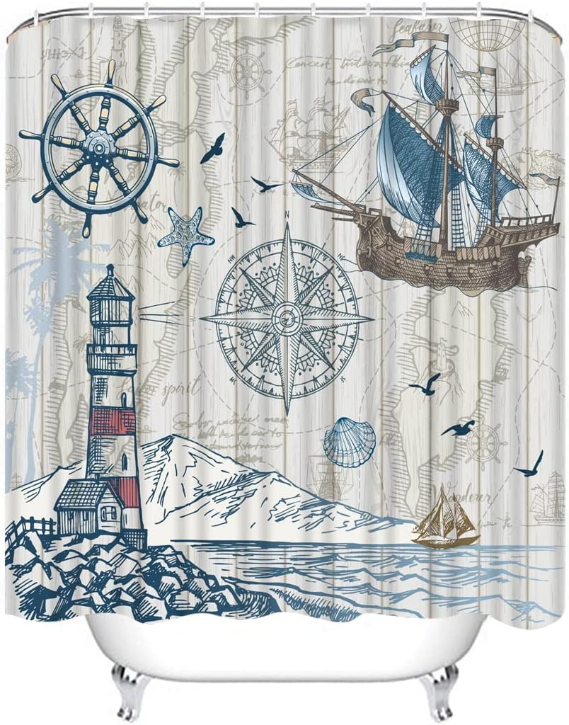 Rustic Nautical Sailboat Map Shower Curtain - Stylish And Durable