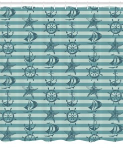 Rustic Nautical Shower Curtain with Ship Wheel Anchor Print for Your Bathroom - Perfect for Your Coastal Dcor