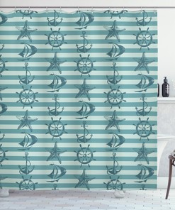 Rustic Nautical Shower Curtain with Ship Wheel Anchor Print for Your Bathroom - Perfect for Your Coastal Dcor