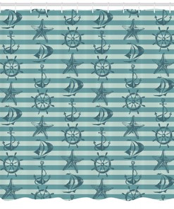 Rustic Nautical Shower Curtain with Ship Wheel Anchor Print for Your Bathroom - Perfect for Your Coastal Dcor