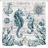 Rustic Ocean Seaweed and Starfish Shower Curtain with Grey Vintage Wooden Plank - Shocur Seahorse