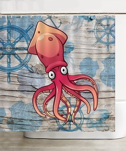 Rustic Octopus Bathroom Curtain - Waterproof Fabric Beach Shower Curtain for Home Decor