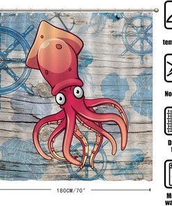 Rustic Octopus Bathroom Curtain - Waterproof Fabric Beach Shower Curtain for Home Decor